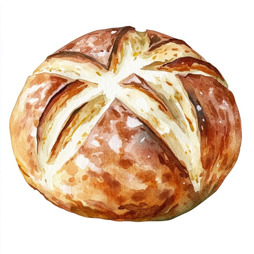 Pretzel bread illustration watercolor food.