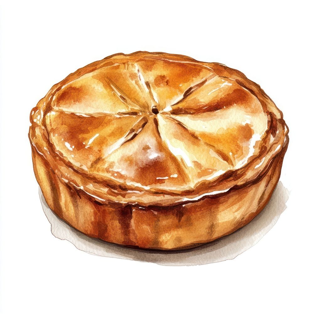 Hot water crust pastry dessert illustration watercolor.