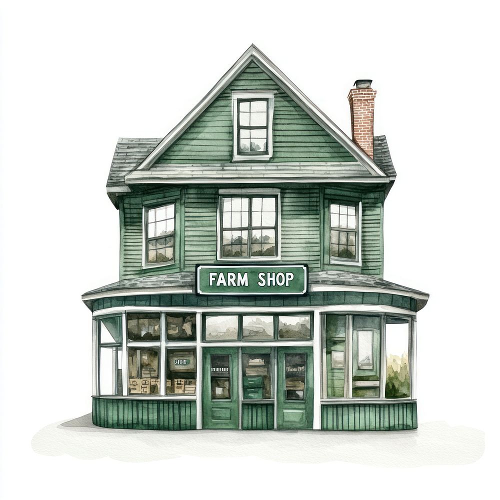 Classic American retail building shop architecture illustration.