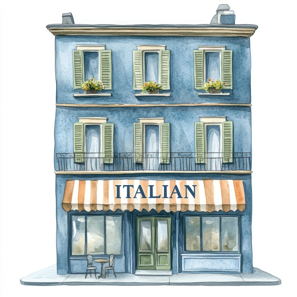 American retail townhouse illustration watercolor windows.