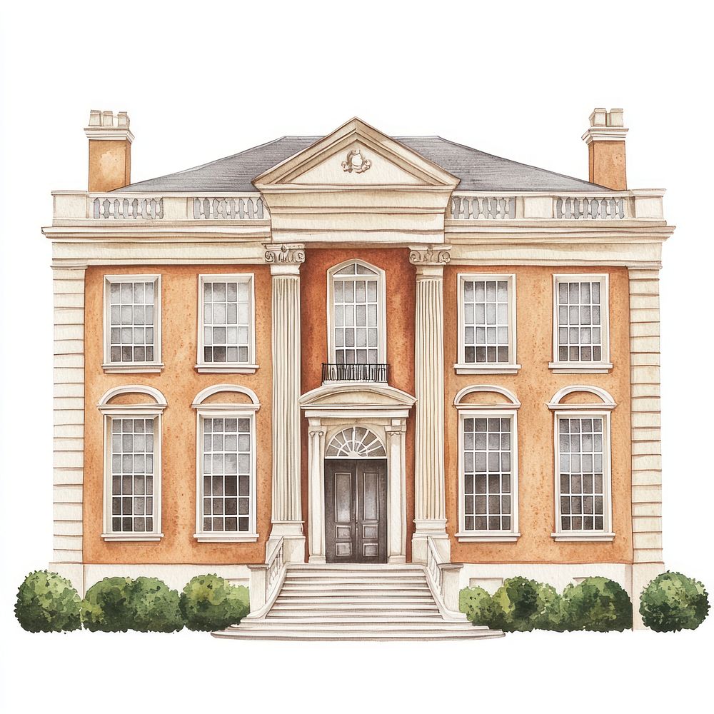 Vintage Georgian Mansion architecture illustration building.