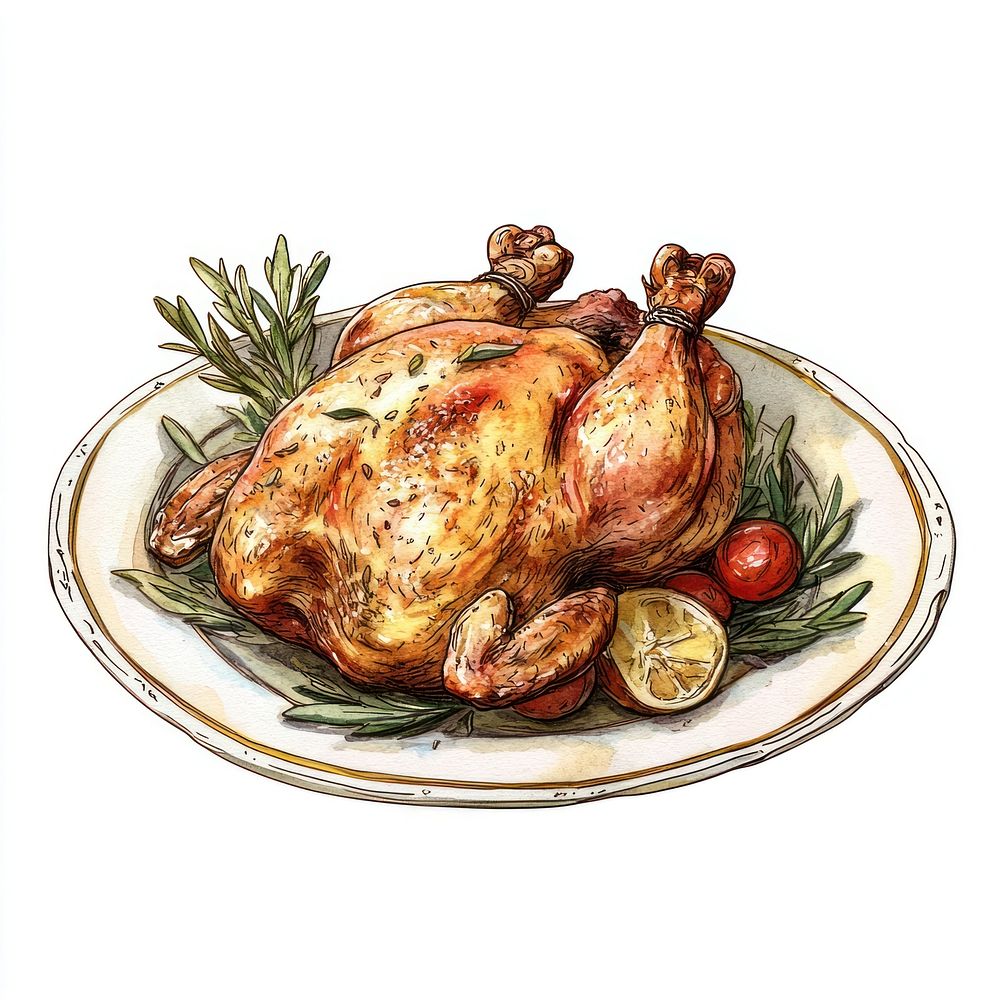 Roast chicken plate illustration roast.