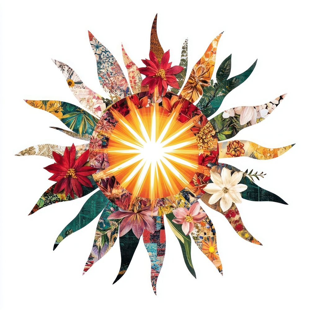 Flower Collage Winter solstice sun pattern illustration flowers.