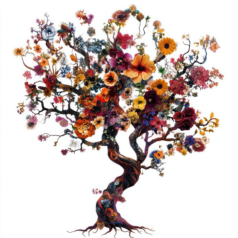 Flower Collage Halloween spooky tree flowers illustration blossoms.