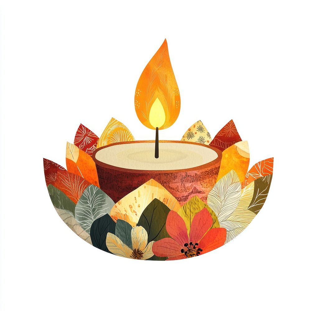 Flower Collage Diwali candle illustration decorative artistic.