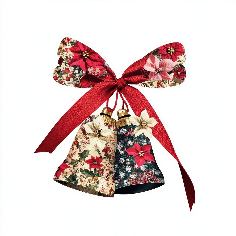 Flower Collage Christmas bells christmas pattern ribbon.