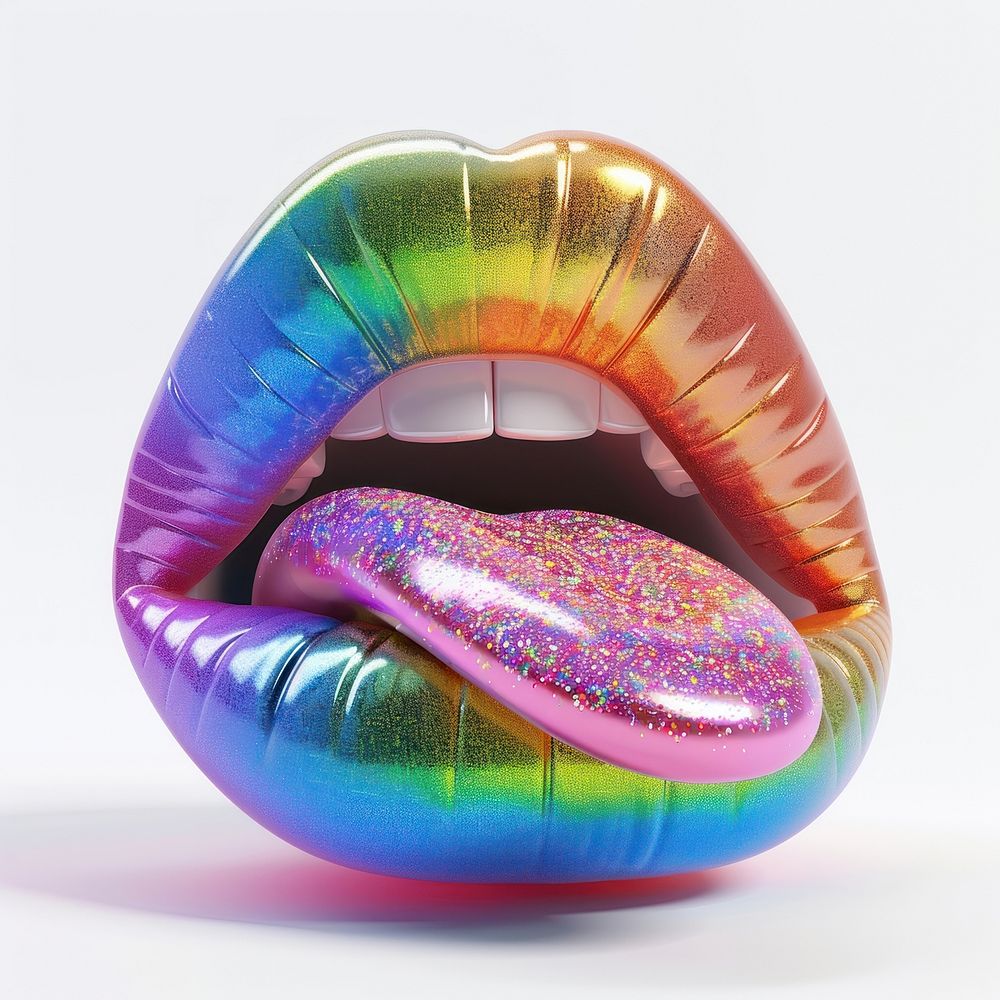 Vibrant rainbow glitter tongue.