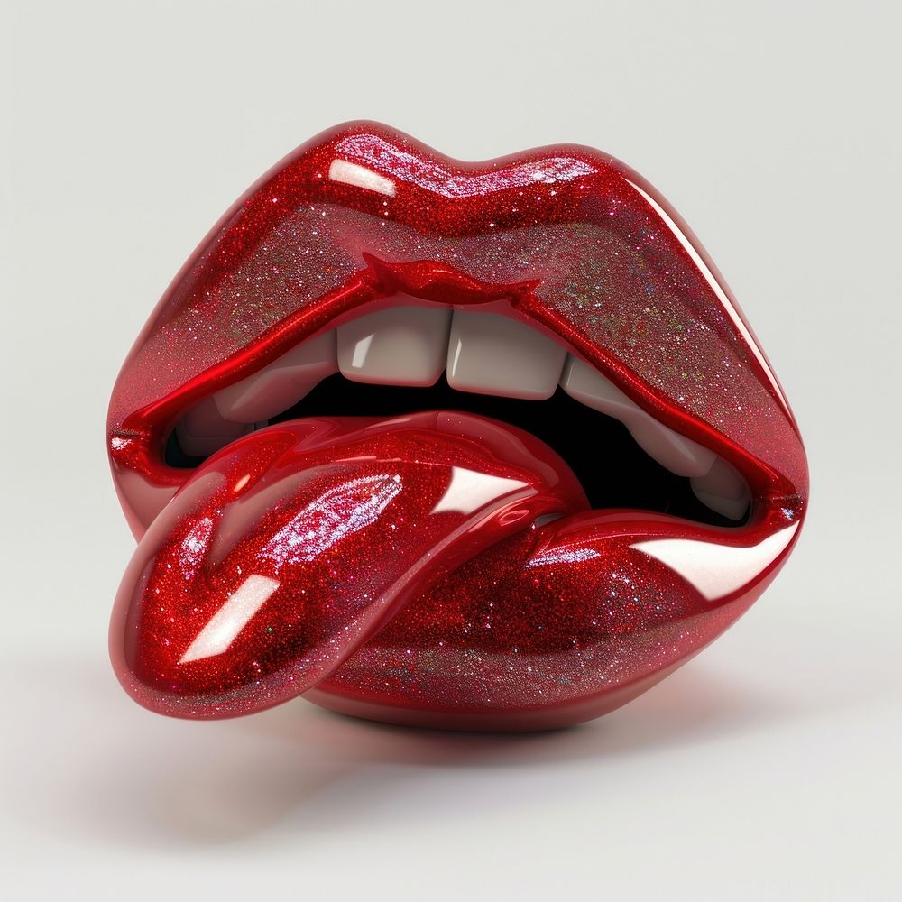 Lips glossy tongue red.