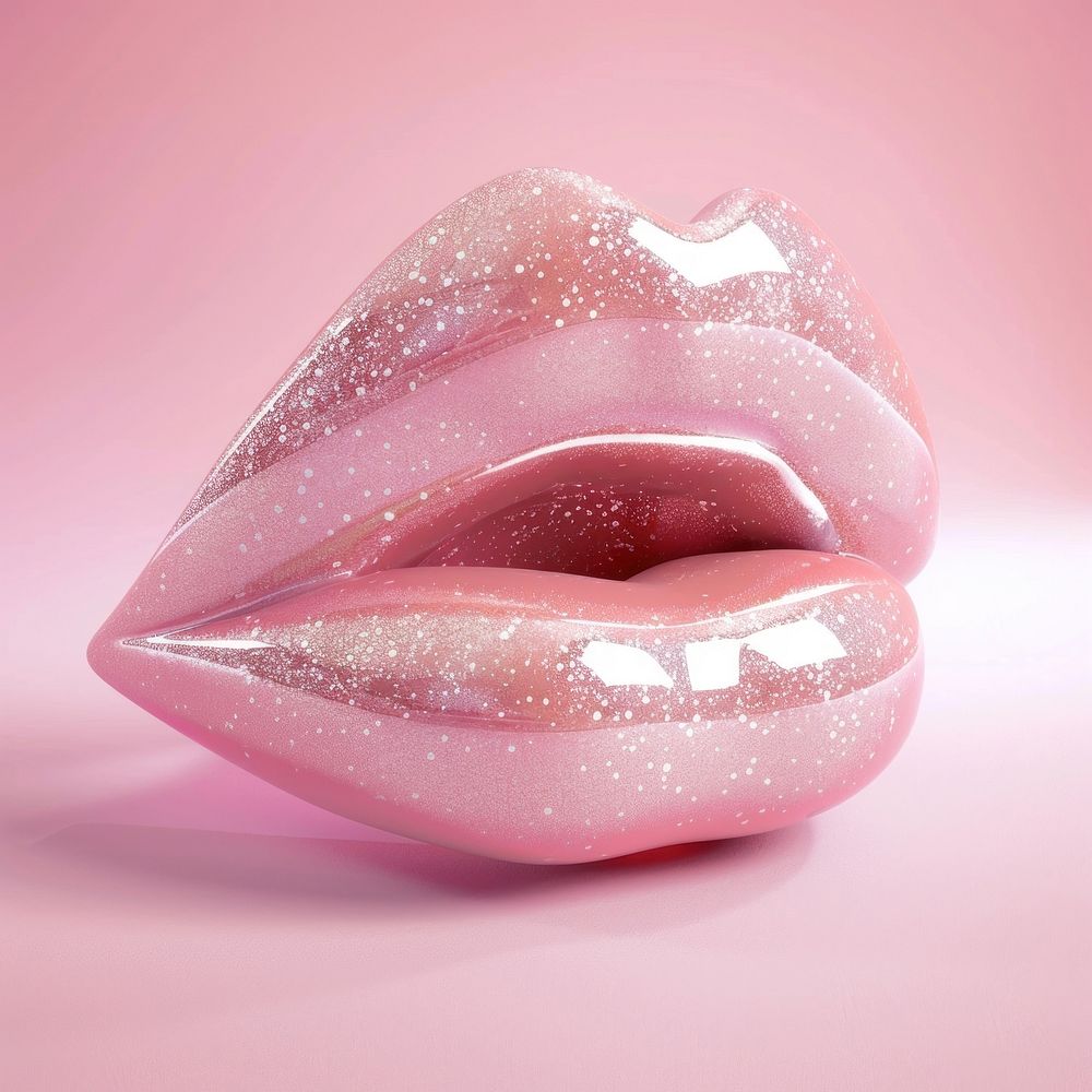 Pink glitter with melted lips glossy sparkling artistic.