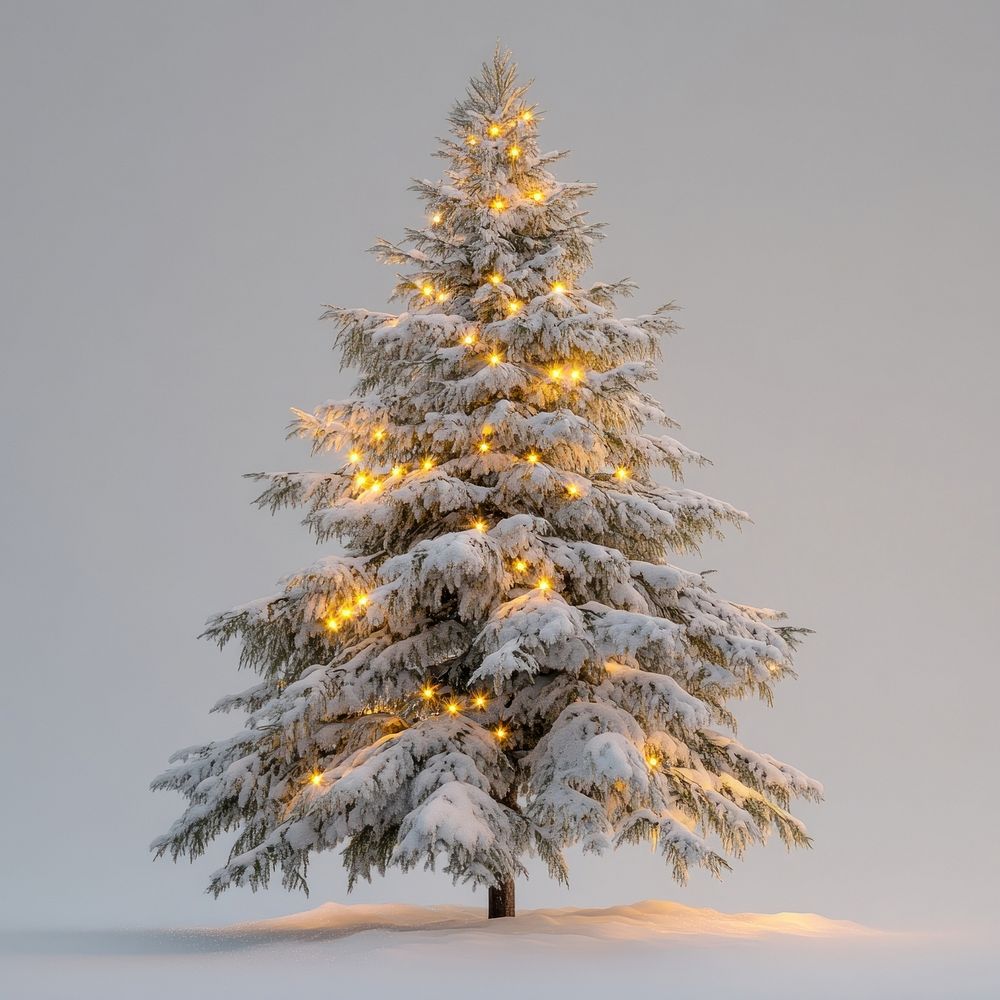 Winter Fir with Fairy Lights tree snow-covered christmas.