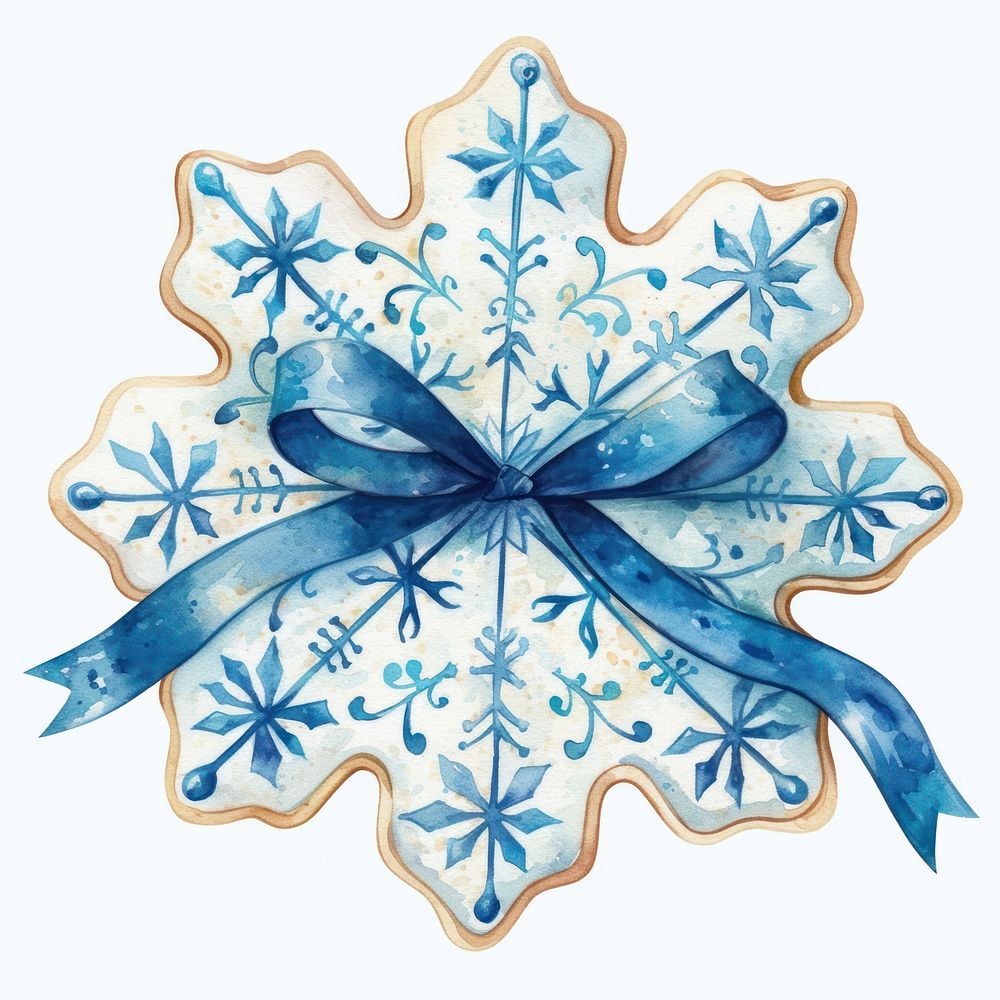 Coquette snowflake cookie illustration ribbon blue.