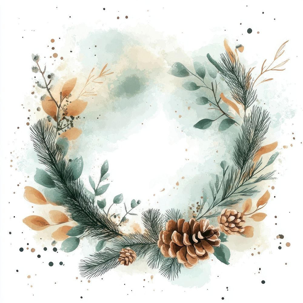 Wreath with Pine and Spruce Branches illustration watercolor wreath.