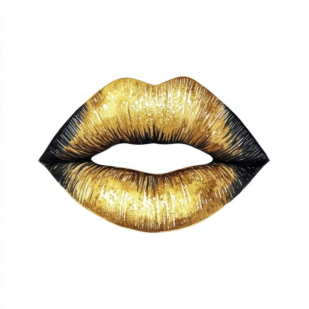 Gold and black Metallic Lipstick mark lips illustration elegant.