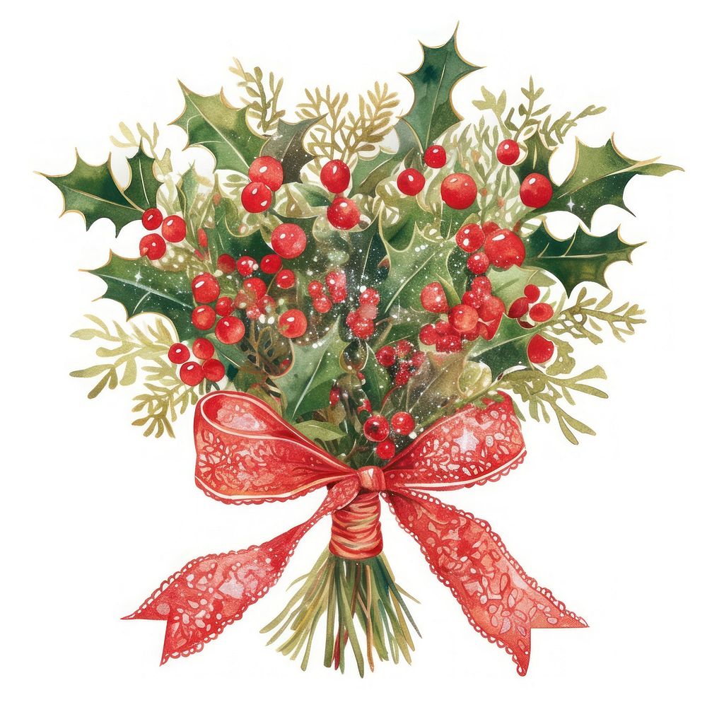 Holly bouquet art illustration christmas.