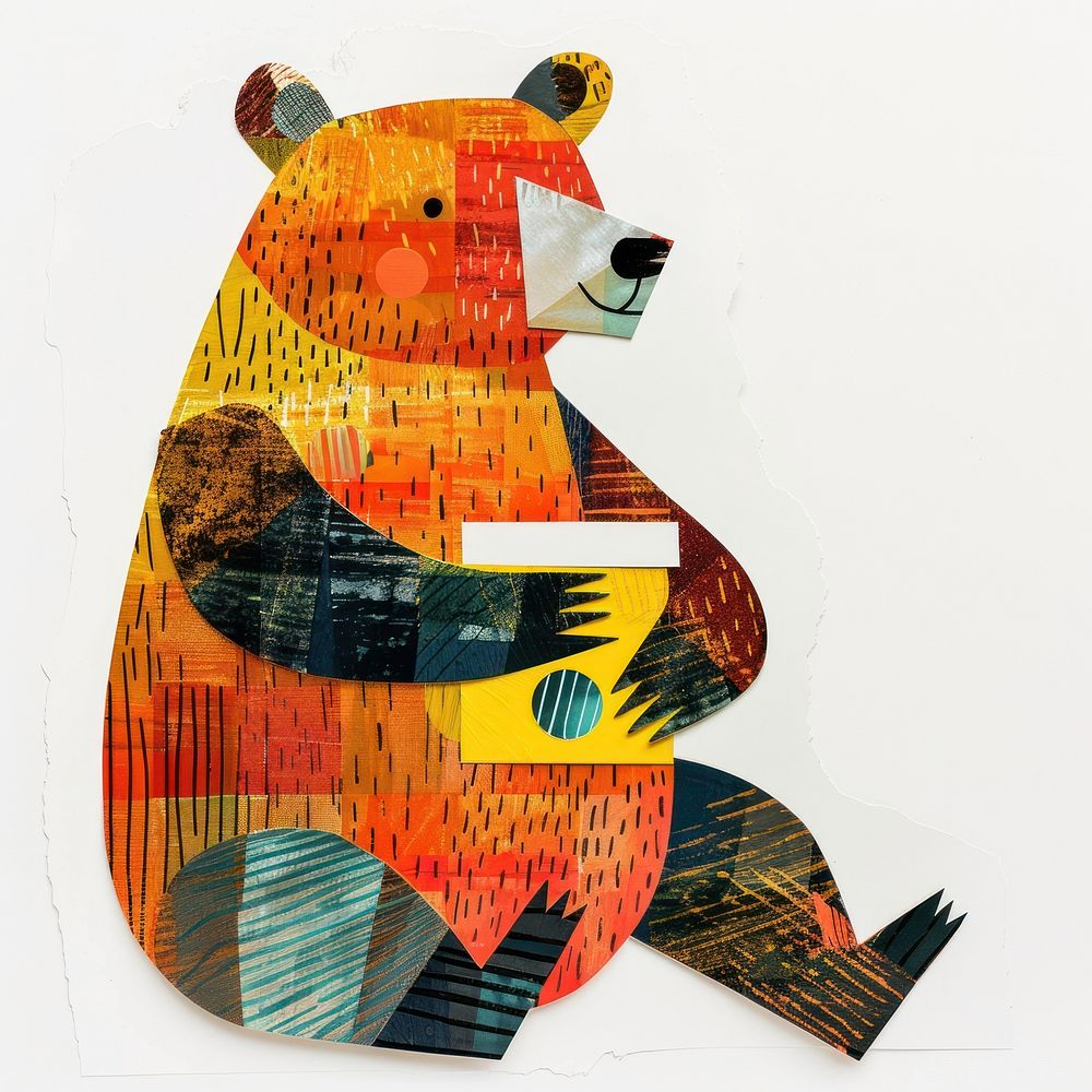 Bear sitting holding a jar collage bear illustration.