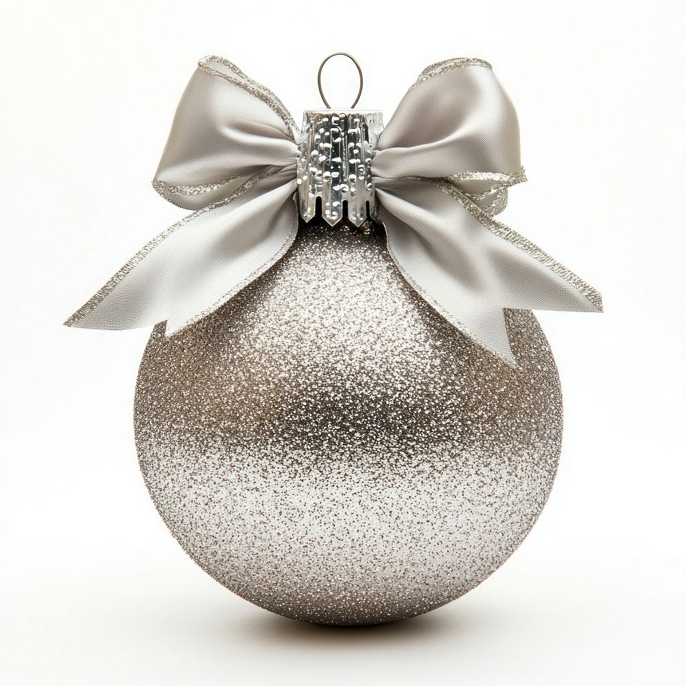 Silver glitter ornament christmas round bow.