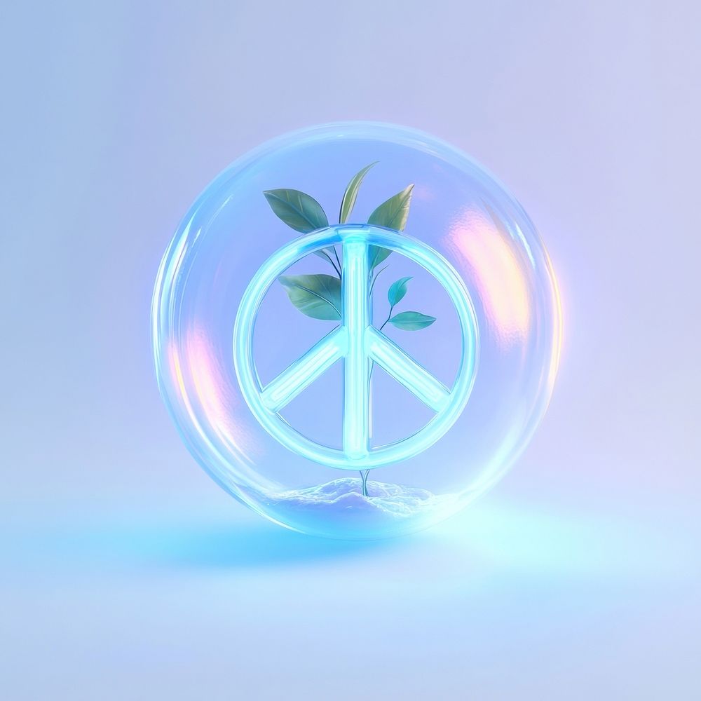 A neon peace sign light aesthetic sphere.