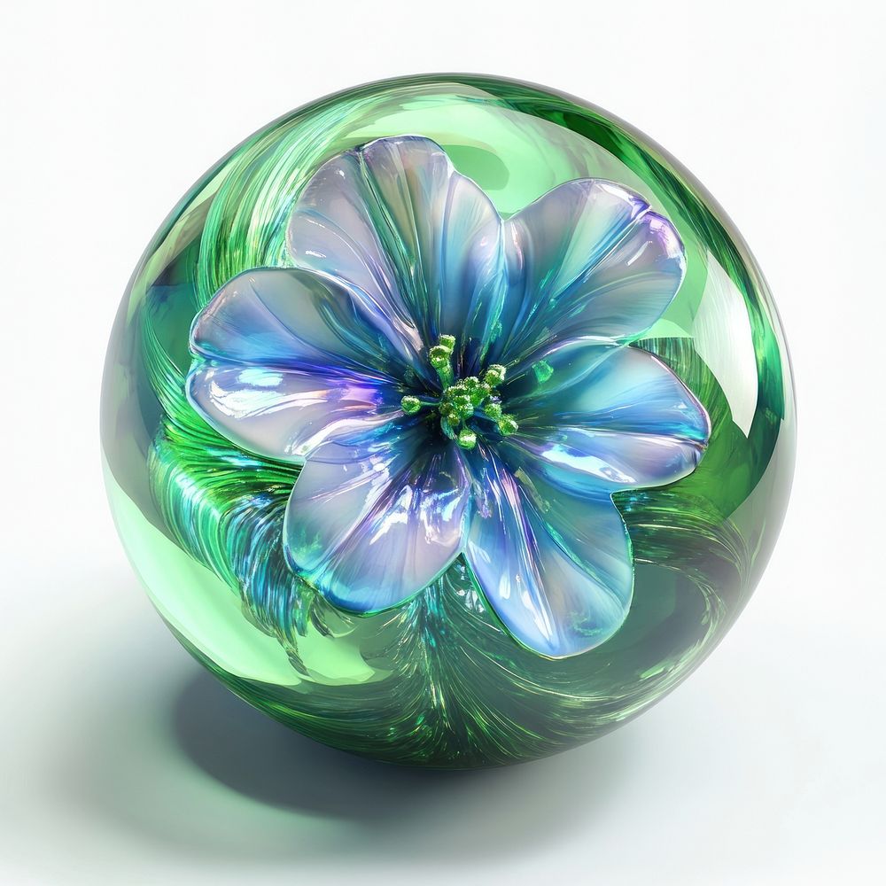 A lively pixelated flower glass green blue.