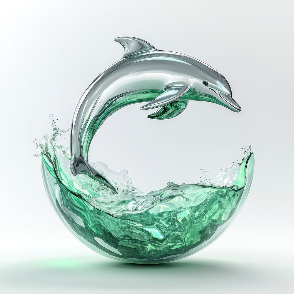 A lively translucent glass dolphin water ocean decorative.