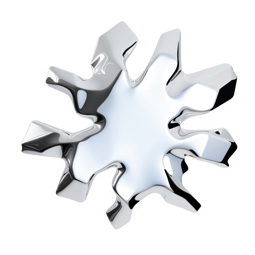 Y2k chrome snowflake abstract metallic art.