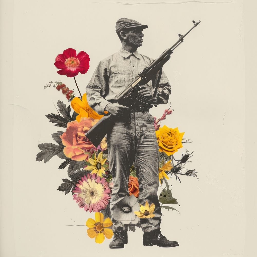 Paper collage of carbine flower vintage photo.