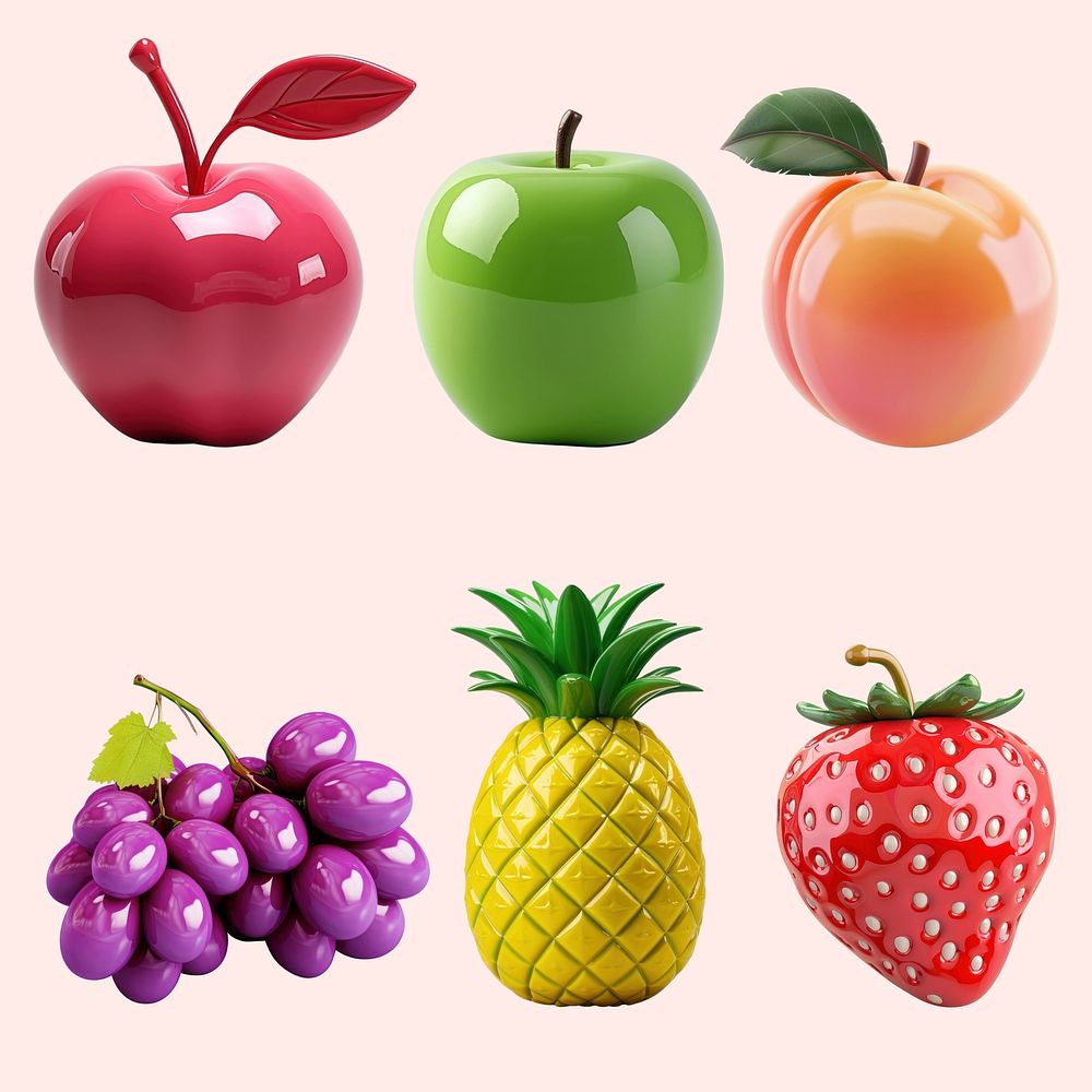 3d glossy ceramic fruit design element set