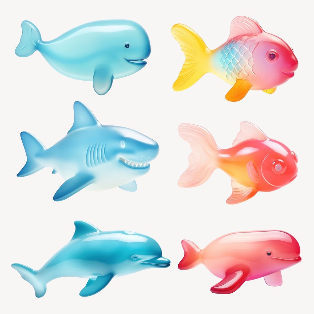 3D fish shaped jelly design element set