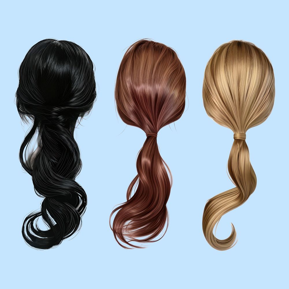 Women's long hair wig design element set