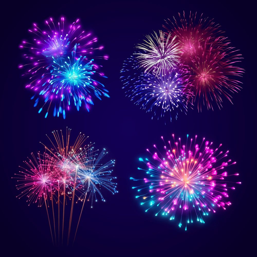 Neon firework design element set psd