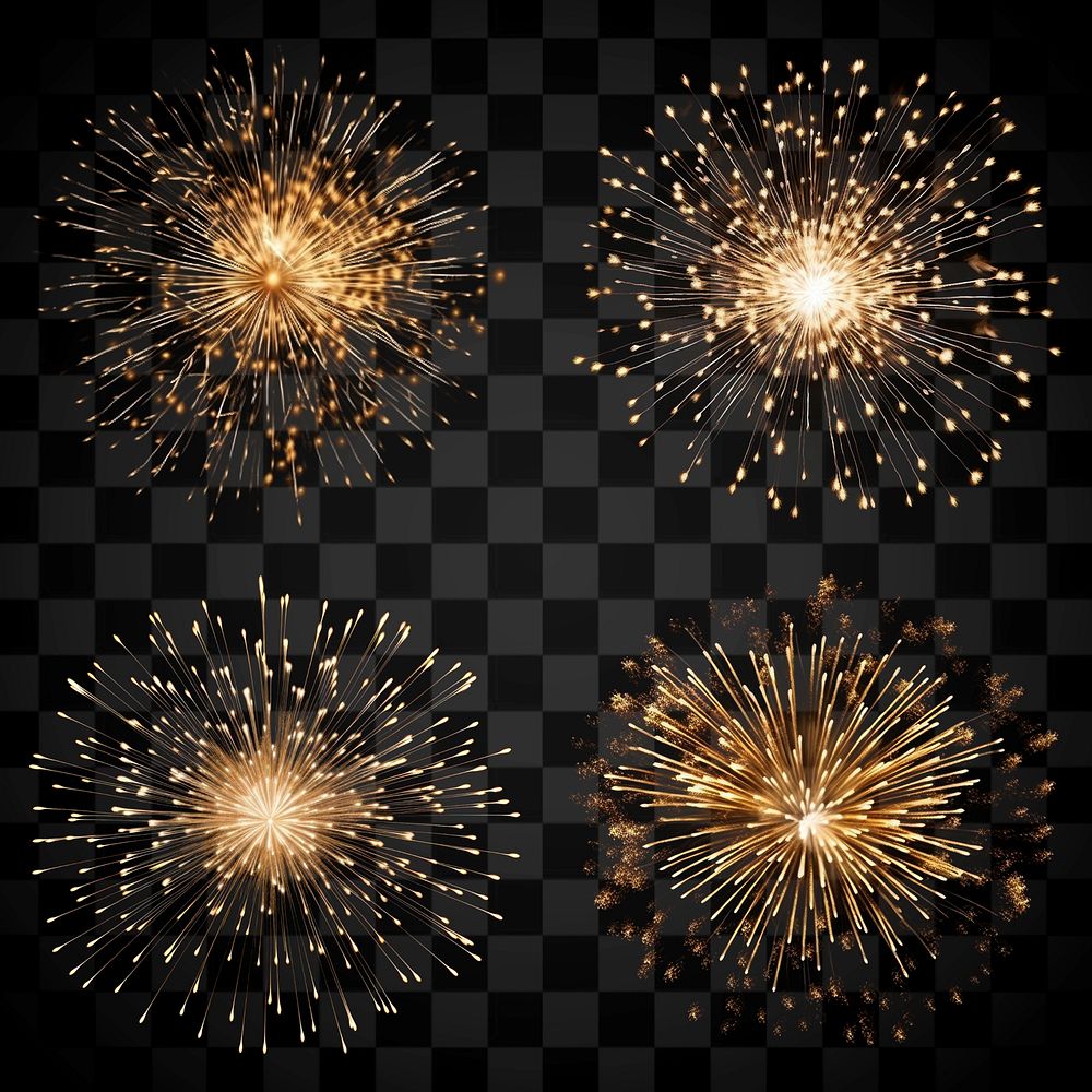 Gold firework effect design element set psd