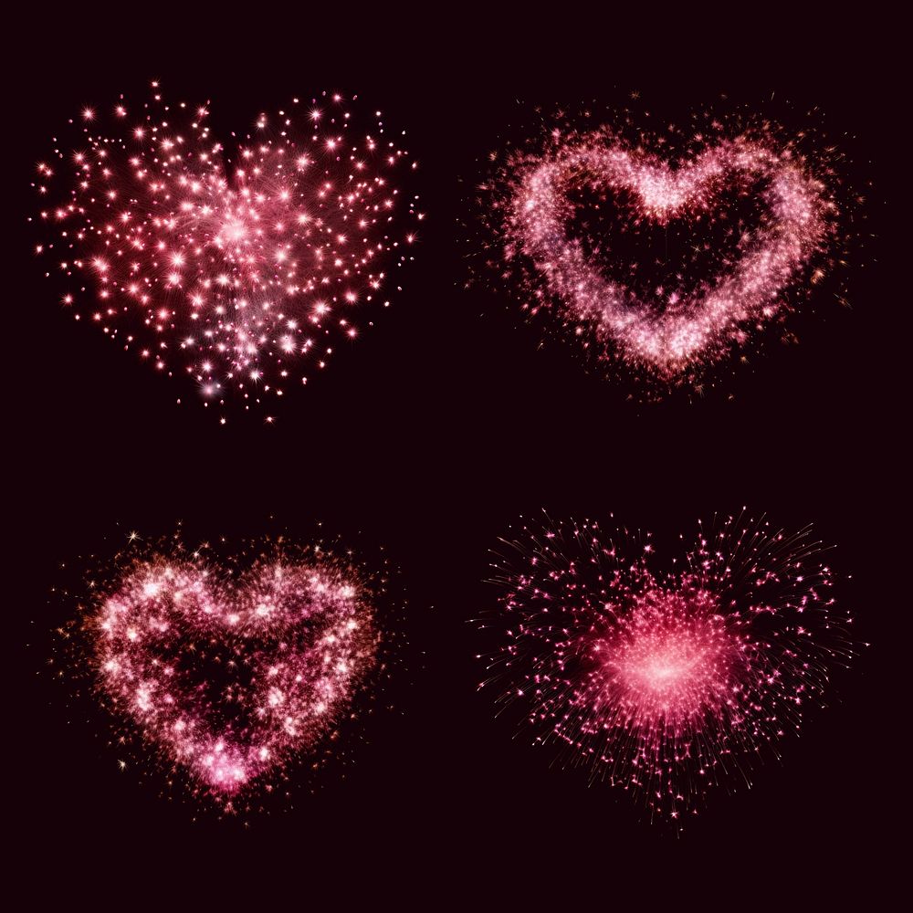 Pink heart firework effect design element set psd