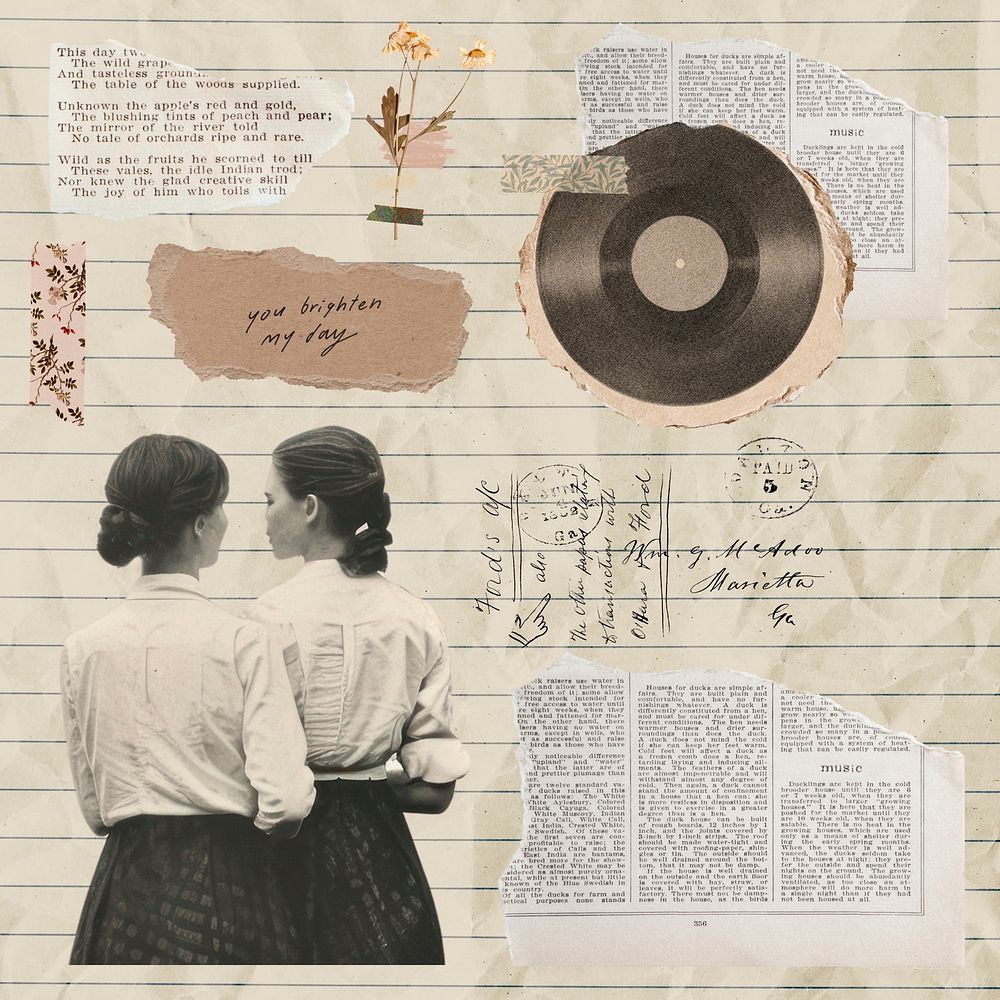 Romantic paper collage design element set psd