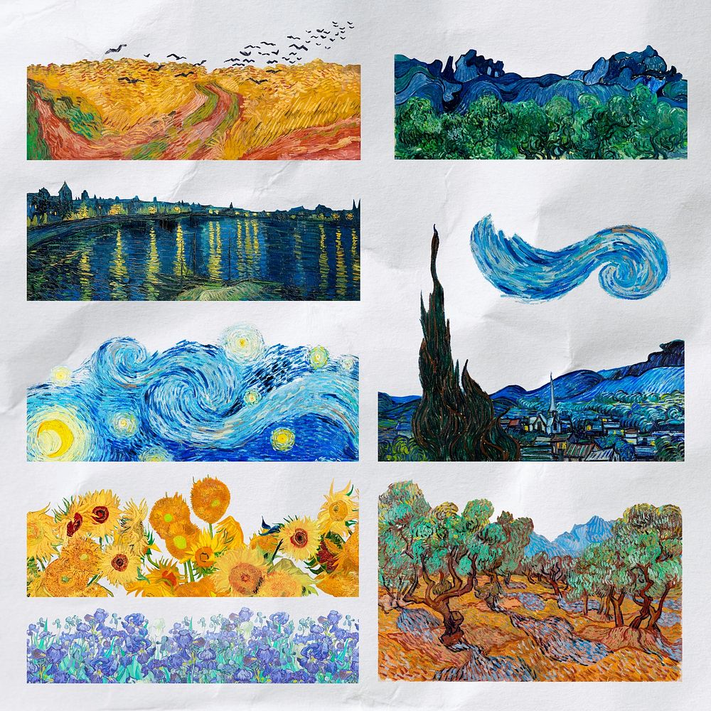 Van Gogh border design element set psd