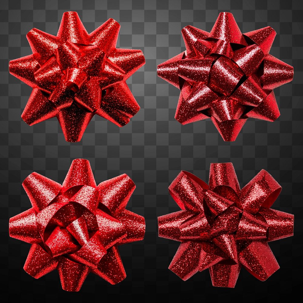 Red gift bow design element set psd