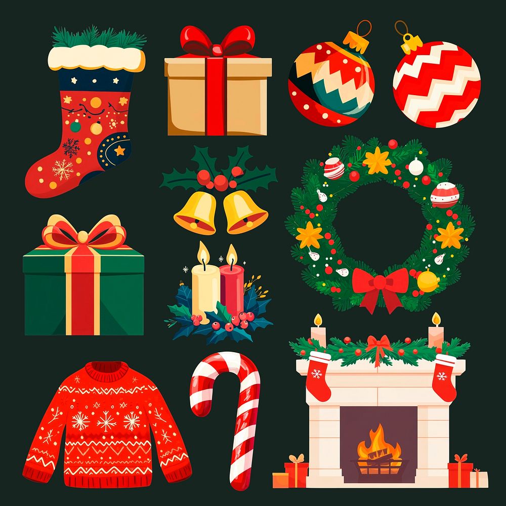 Cute Christmas illustration design element set psd