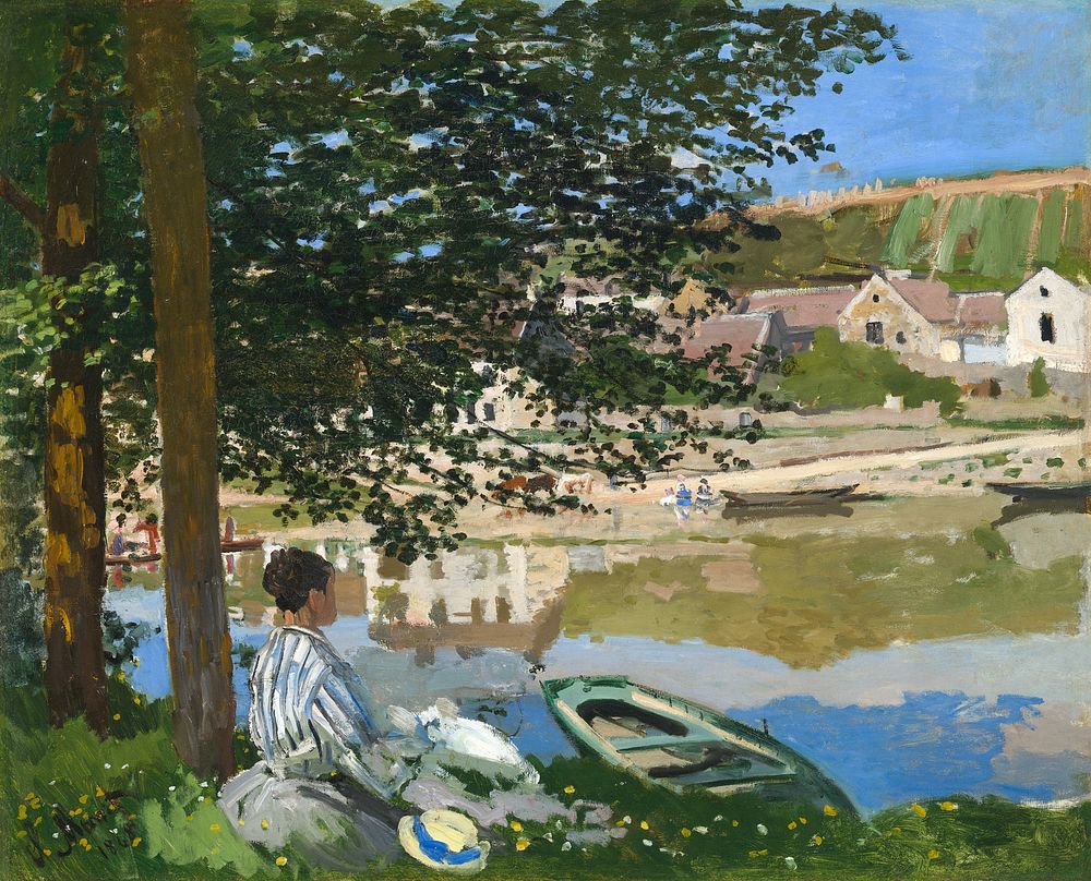 On the Bank of the Seine, Bennecourt by Claude Monet. Digitally enhanced by rawpixel.