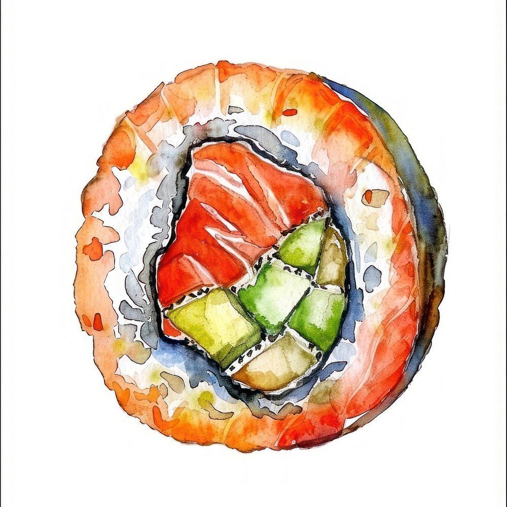 An isolated saba sushi food illustration watercolor.