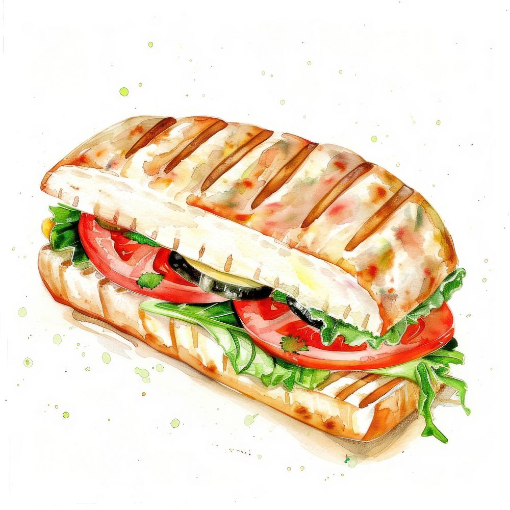 An isolated italian sandwich food illustration watercolor.