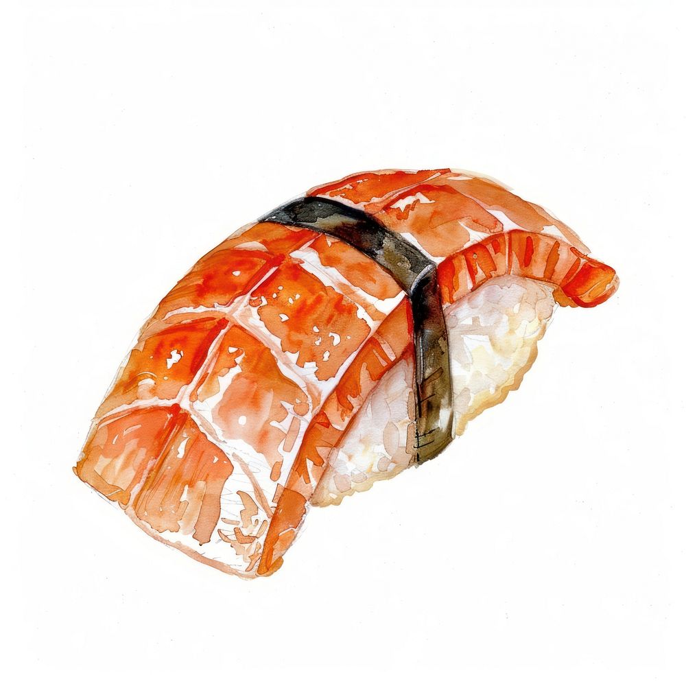 An isolated Ebi nigiri food illustration watercolor.