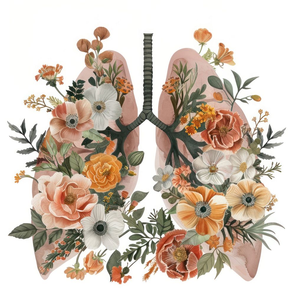 Flower Collage human lung flowers illustration pattern.