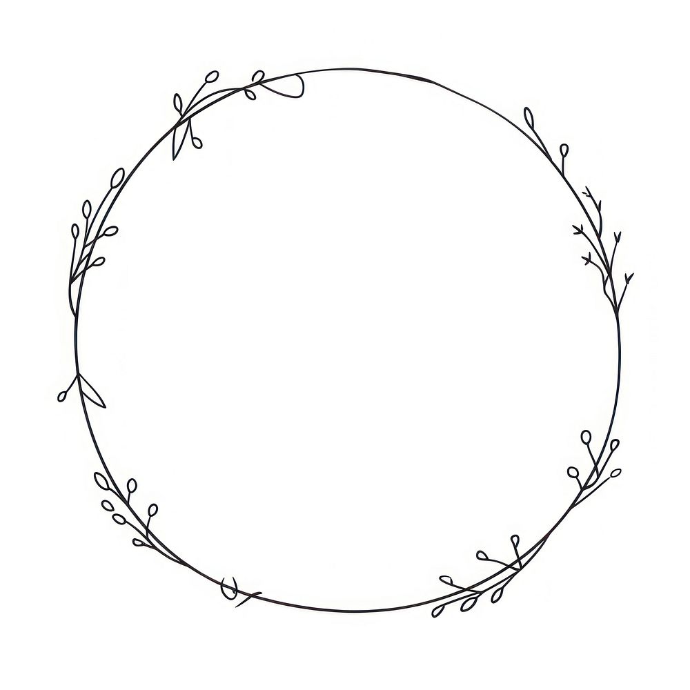 Circle frame with leaves illustration line art.