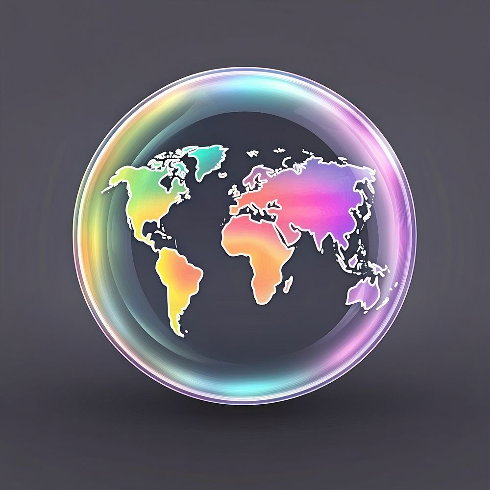 World map on bubble transparent illustration iridescent.