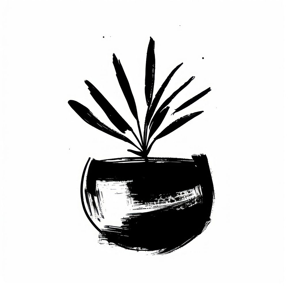 Plant pot illustration black art.