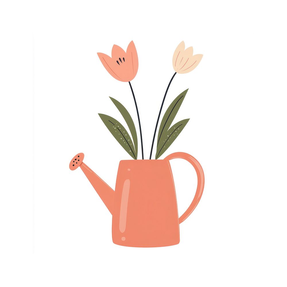 Spring flower in a peach watering can flowers art illustration.