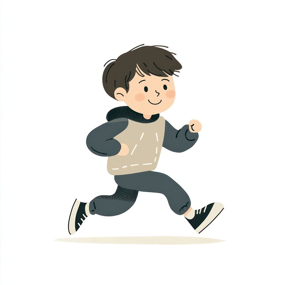 Boy running illustration face kneeling.