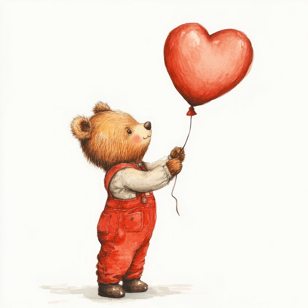 Bear holding a heart balloon illustration animal.