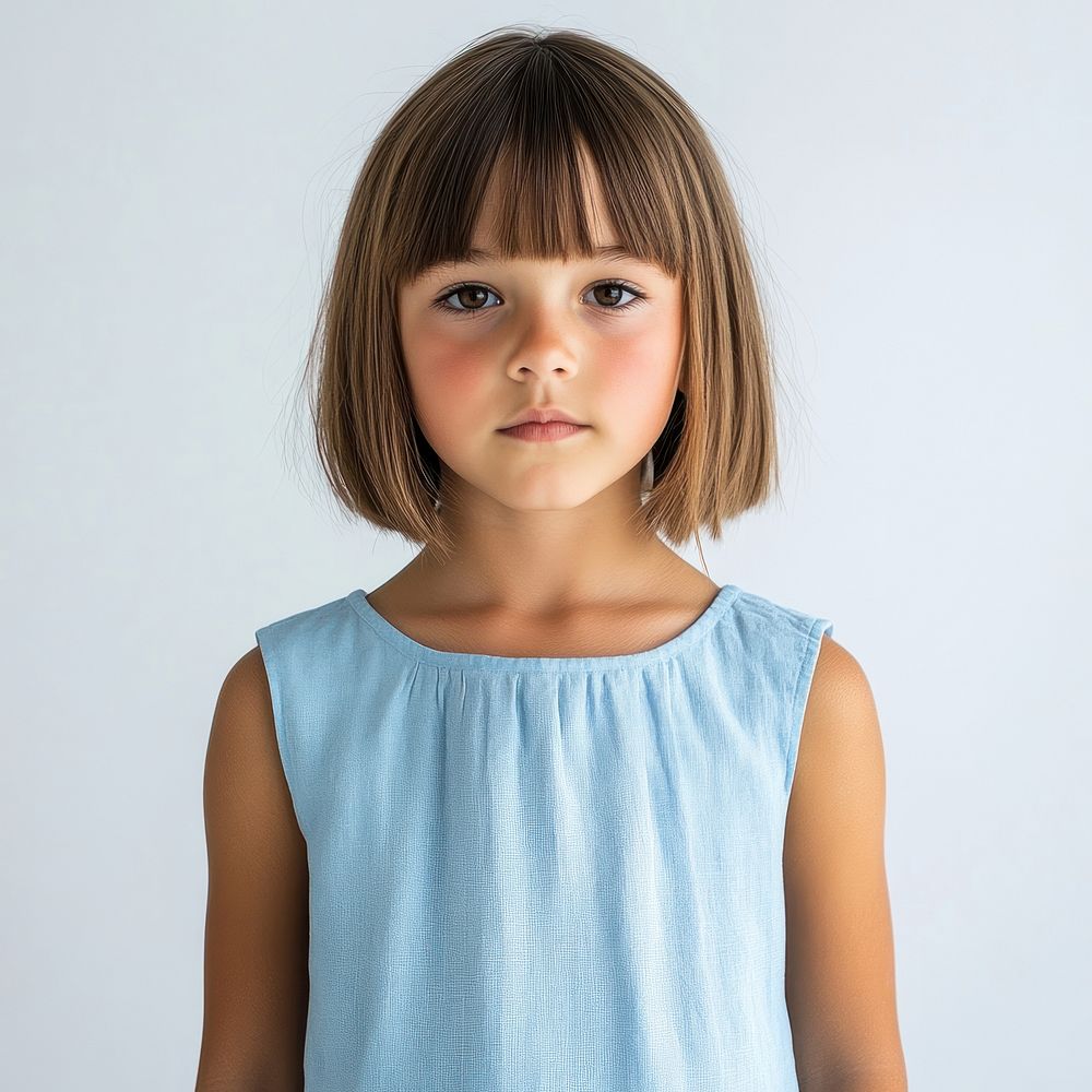 Full body of young girl fashion shoot child hair portrait.