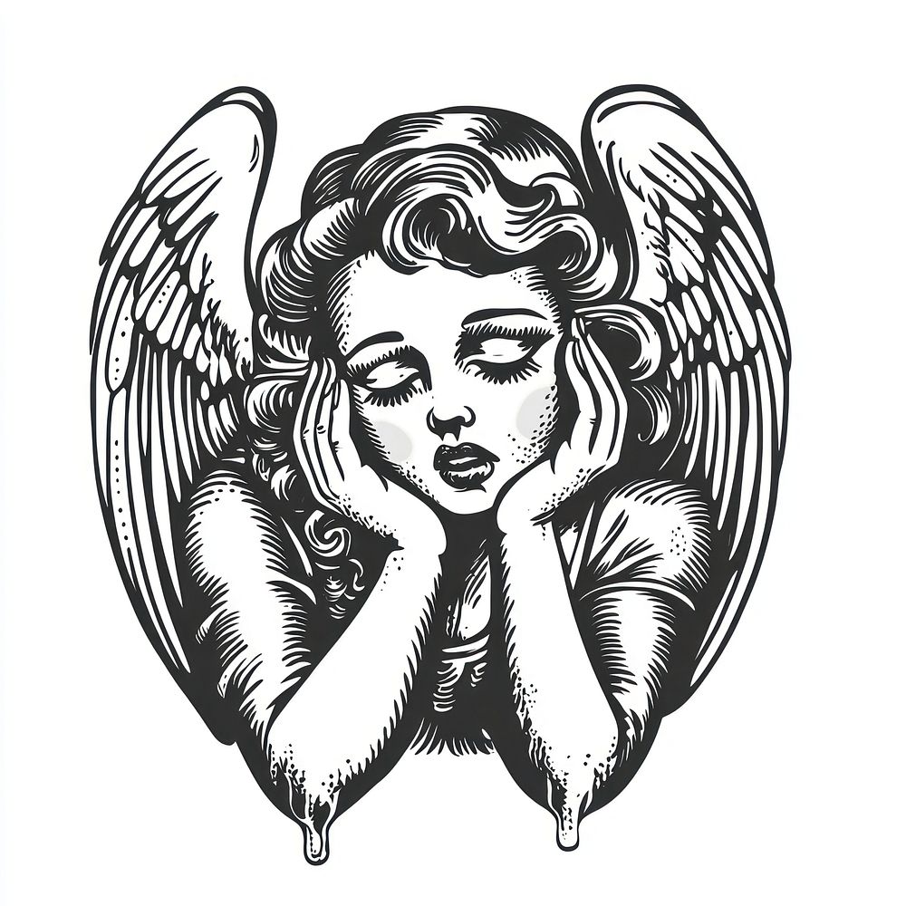 Angel cry illustration design black.