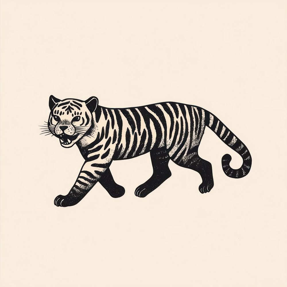 Tiger crawling art illustration wildlife.