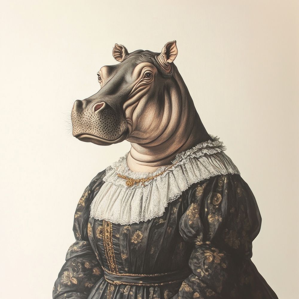 Animal hippo painting portrait.